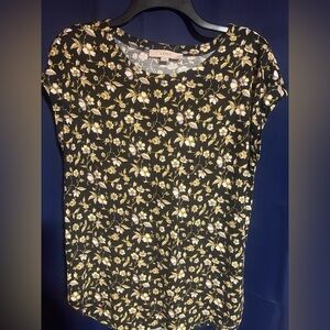 LOFT Black and Gold Fitted Cap Sleeve T-Shirt